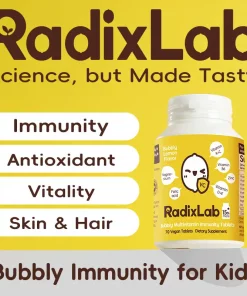 RadixLab Bubbly Lemon Immunity Multivitamin Tablets – 6 Essential Vitamins + Zinc & Magnesium – Vegan, 0 Sugar – 70 Tablets