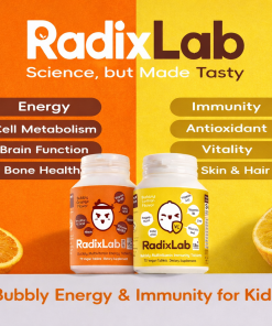 RadixLab Bubbly Lemon Immunity Multivitamin Tablets – 6 Essential Vitamins + Zinc & Magnesium – Vegan, 0 Sugar – 70 Tablets